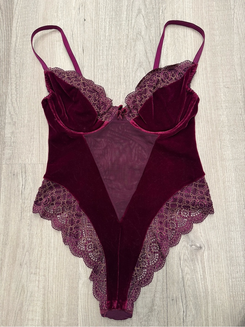 Victorias Secret, Velvet Lace Burgundy Bodysuit, size 34C